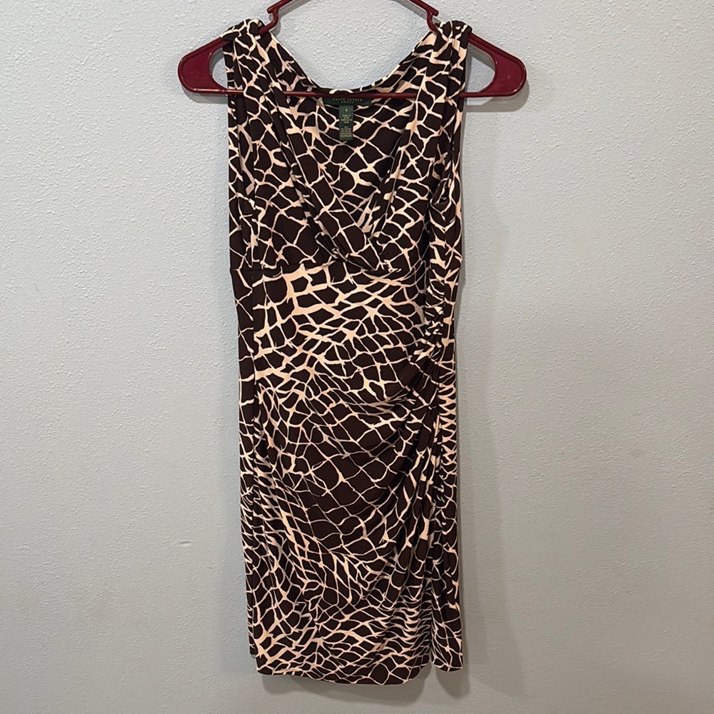 Ralph Lauren Brown animal snake print Patterned Dress midi size 4 sexy date